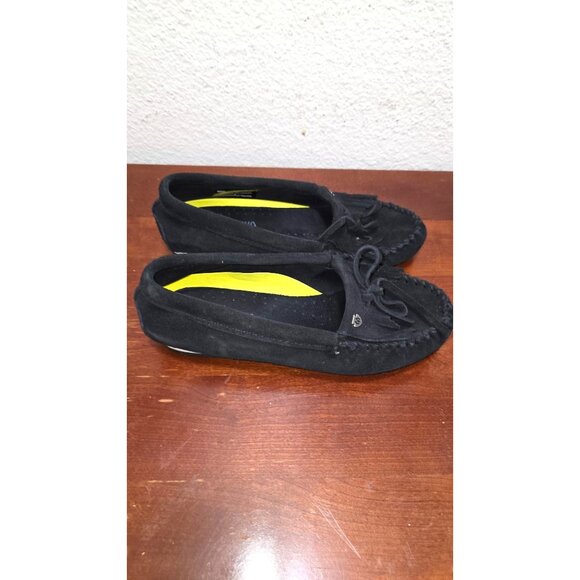 Minnetonka Women's Black Suede Moccasins Size 7 Comfortable Slip-On Shoes - Picture 3 of 6